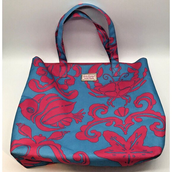 Lilly Pulitzer for Estee Lauder Tote Blue &Hot Pink Tropical Cruise Beach Bag - Picture 1 of 7